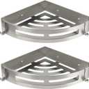 NearMoon Bathroom Shower Caddy 2 Pack, No Drill 304 Stainless Steel Shower Organizer with 2 Hooks (Corner Shelf, Brushed Nickel)