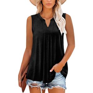 KISSMODA Tank Tops for Women Summer Sleeveless V Neck T Shirts Business Casual Outfits Flowy Tunic Oversized Clothes (Black, XXL)