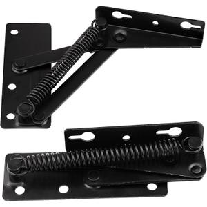 2 Pcs 80 Degree Bench Seat Hinge Foldable Lifting Bracket Heavy Duty Black Spring Hinges Widely Used in Toy Box Chest,Piano Stool,Folding Sofa Bed Corner Cabinet,Furniture Storage Support Hinges