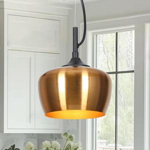 KSANA Pendant Lights Kitchen Island, 7'' Modern Imitation Electroplated Copper and Black Kitchen Pendant Lighting Light Fixtures Over Island with Dome Metal Shade (Interior in Spray Gold)