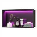Qeke Stainless Steel Shower Niche 24" X 12", No Tile Needed Wall Niche with RGB Led Light, Recessed Shower Shelf for Bathroom Storage Over Mount Installation, Matte Black