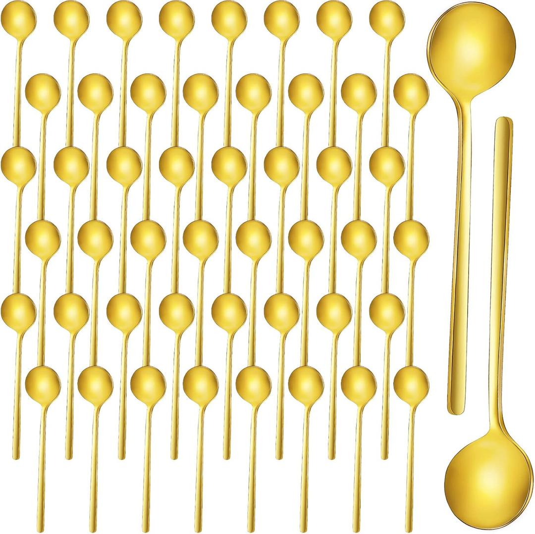 Meanplan 50 Pieces Espresso Spoons Gold Coffee Spoons Mini 5.3 Inches Stainless Steel Demitasse Teaspoons for Stirring Tea Sugar Ice Cream Dessert Soup Cake Antipasto Cappuccino Serving