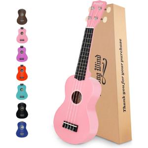 Strong Wind Soprano Ukulele 21 Inch Basswood Ukeleles for Beginners Four Strings Hawaiian Guitar Ukulele for Adults Teenagers Pink