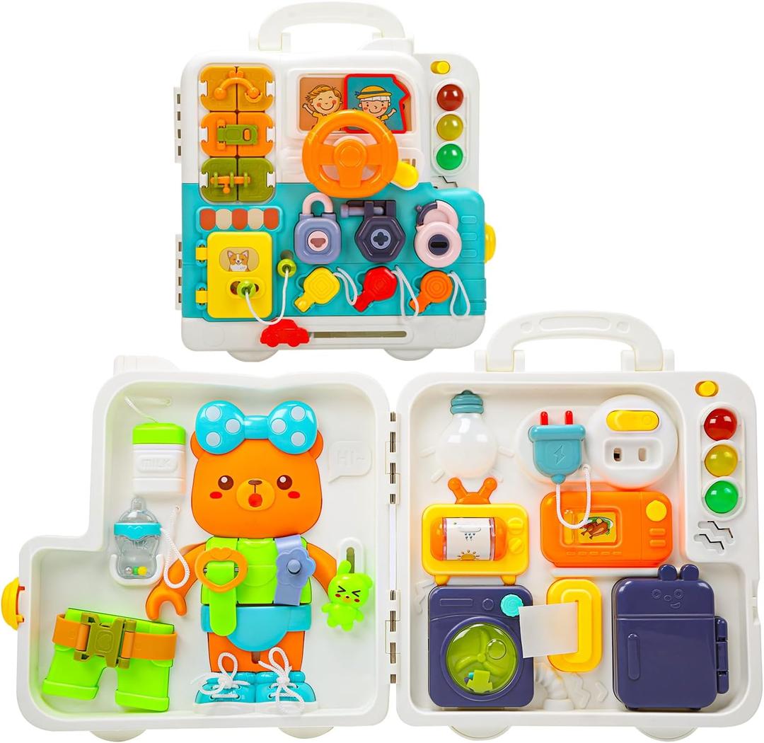 CUTE STONE Busy Board Montessori Toys for Toddler, Baby Learning Sensory Educational Travel Toy, for Boys and Girls