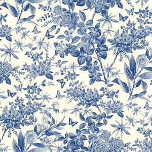 Blue Floral Peel and Stick Wallpaper, Removable Self-Adhesive Waterproof Contact Paper, Vintage Blue Rose and Butterfly Design for Bedroom, Living Room, Cabinets, Drawers, Home Decor, 17.3" x 393.7"