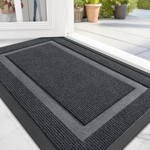 OLANLY Front Door Mat Indoor Outdoor Entrance, Waterproof All-Season, All-Weather Doormat, Sturdy Natural Rubber, Fade Resistant, Low Profile, Easy Clean Patio Porch Entryway Mat, 47x32, Grey 