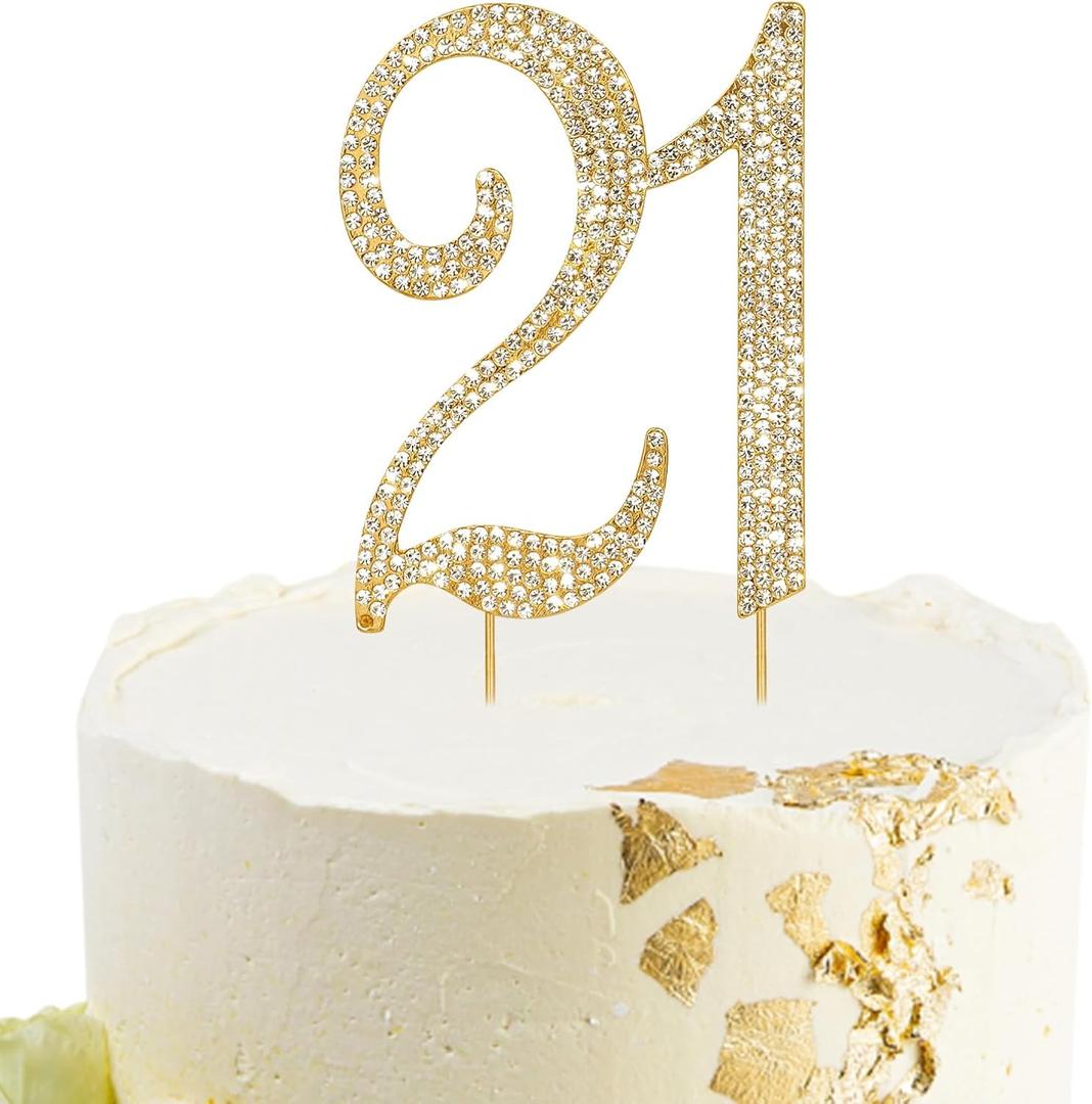 Gold 21st Birthday Cake Topper Rhinestones Cake Decorations