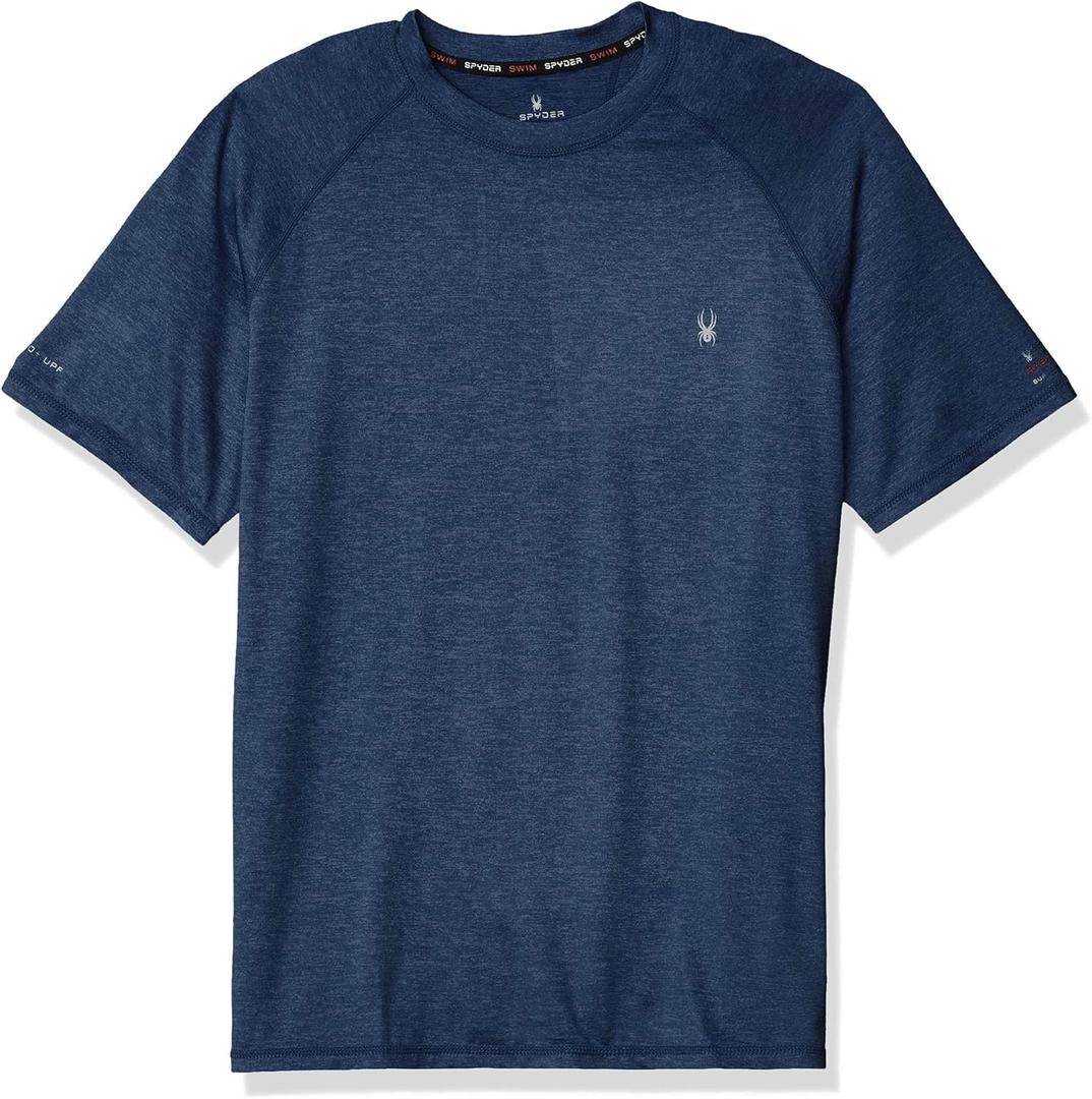 Spyder Men's Short Sleeve Rashguard – UPF 30+ Sun Protection QuickDry Swim Shirt for Surfing, Hiking, and Gym Workouts, Dress Blue, XLarge