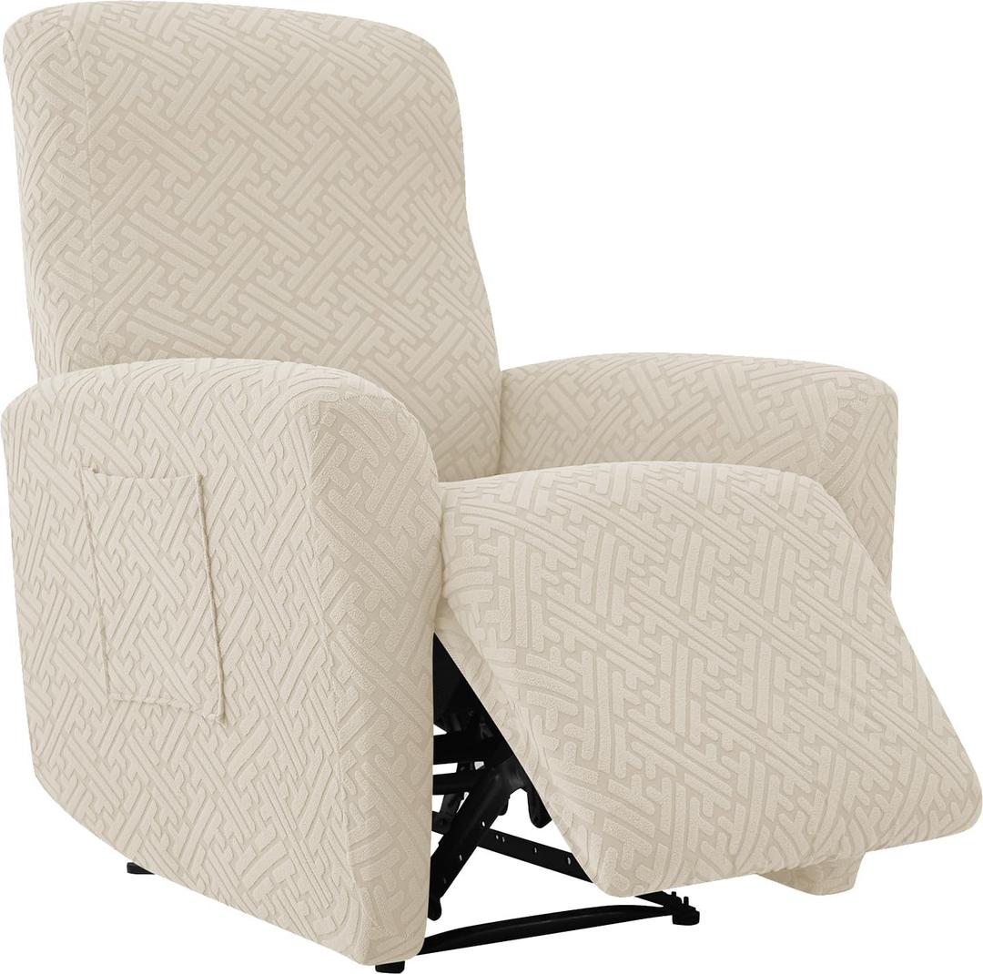 FUANGUI Recliner Chair Covers 4-Pieces Small Recliner Cover for Recliner Chair, Non Slip Covers Washable Lazy Boy Recliner Slipcovers/Furniture Protector for Kids, Dog, Living Room, 04