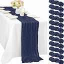 12 Pieces Navy Blue Cheesecloth Table Runners 10FT Gauze Fabric Runner for Tables Boho Table Runner Decoration Rustic Sheer Runner for Wedding Birthday Baby Bridal Shower Party (35 x 120 Inches Long)