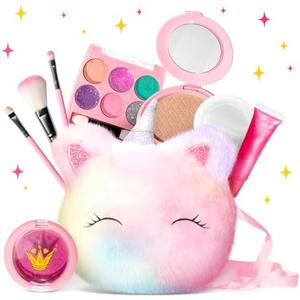 ULOVEME Kids Washable Makeup Kit for Girls 4-6 with Small Coin Purse(5.5x5.25in) - Real, Non Toxic Make Up Toy Gift- Umicorn Gift Set (Rainbow Coin Purse)