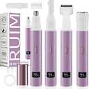 RUIM Electric Nose Hair Trimmer for Women, 4-in-1 Painless Facial Grooming Kit with Eyebrow Trimmer, Nose & Ear Trimmer, Facial Shaver - USB-C Rechargeable, Waterproof, LED Display (Purple)
