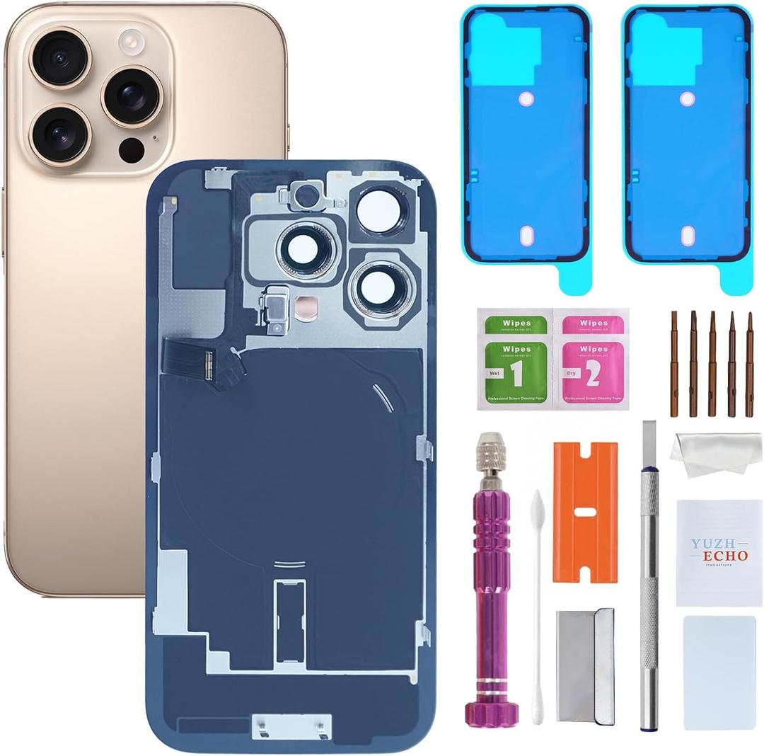 Back Glass Replacement for iPhone 16 Pro (6.3 inches Desert Titanium) Integrated Glass & Wireless Charging Repair Tools are Included