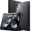 JETech Case ONLY for iPad Air 11-Inch M4/M3/M2 (2026/2025/2024), iPad Air 5/4 (2022/2020 5th/4th) with Pencil Holder, Clear Transparent Back Slim Stand Shockproof Tablet Cover (Black)