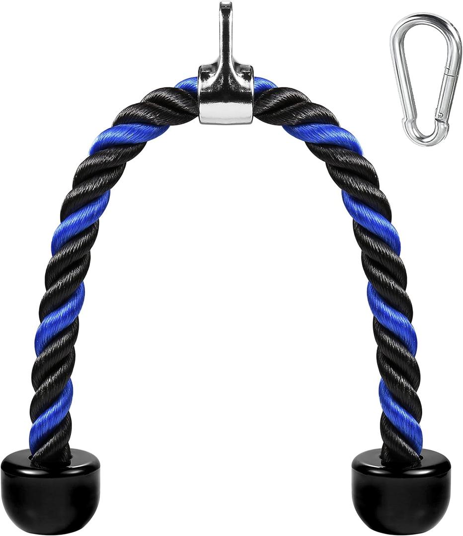 Deluxe Tricep Rope Pull Down Cable, 27 & 36 Inch Rope Length, Easy to Grip & Non-Slip Cable Attachment for Gym Workout Exercise (Blue&Black-27'')