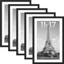 upsimples 11x17 Picture Frame Set of 5, Display Pictures 9x15 with Mat or 11 x 17 Without, Wall Gallery Poster Frames, Black