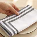 PurpleEssences Black and White Cloth Napkins - 18x18 Inch Set of 6-100% Cotton Elegant Hemstitch Dinner Napkins with 1.5" Stripe Edges, Durable, Washable - Spring Easter Summer Table Dcor