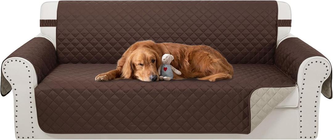 Reversible Couch Cover for 3 Cushion Couch Sofa Cover Washable for Pet Friendly with Elastic Straps Water Repellent (Sofa, Chocolate/Beige)