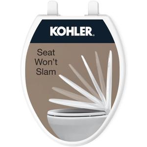 KOHLER 20110-0 Brevia, Slow Close Toilet Seat, Elongated Toilet Seat, Grip-Tight Bumpers Quick-Attach Hardware, White