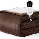 Homemate Electric Heated Blanket King Size - 100"x90" Heating Blanket King Size Dual Control 1/2/4/6/8 Hours Auto-Off 10 Heat Level Over-Heat Protection Flannel Sherpa ETL Certification (Chestnut)
