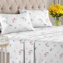 Butterfly Floral Sheets 4 Piece King Set  1 Flat & 1 Fitted Sheet & 2 Pillowcases w/ Deep Pockets  Wrinkle & Fade Free Boho Botanical Flower Bed Set - Comfy, Ultra-Soft, Breathable & Cooling - Posy