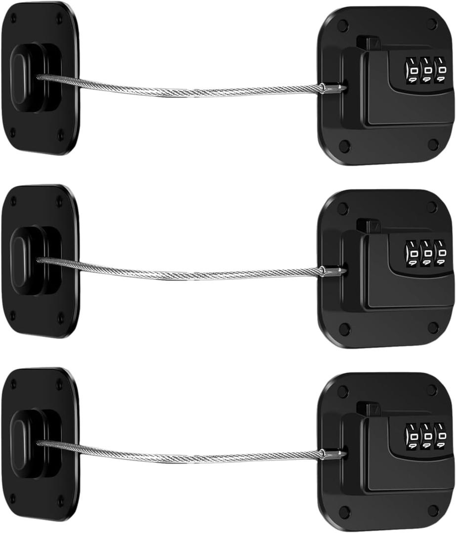 Combination Refrigerator Lock - Resettable Code Fridge Lock for Kids, Adults, Heavy Duty Child Safety Locks for French Door Fridge, Freezer, Cabinet, Pantry, Easy Install No Keys Needed(3Pack) (Black)