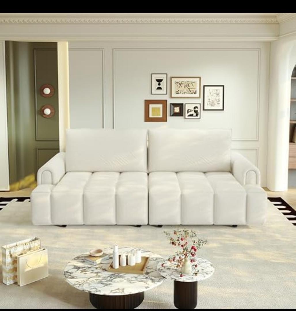 KEIKI 90.2" 4-Seater Modern Convertible Sofa Bed – Teddy Fabric Couch with Storage Seats, King Size 3-in-1 Sleeper Sofa for Living Room, Recliner Couch, Comfortable Sofa Bed for Families & Guests