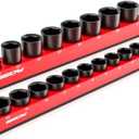 2-Piece 3/8"-Drive SAE Magnetic Socket Organizer Set (Holds 26 Sockets) - Detachable Tool Tray with 5mm Magnetic Base, Screw-Fixed Design & Heavy-Duty Modular Storage for Garage/Home Workshop
