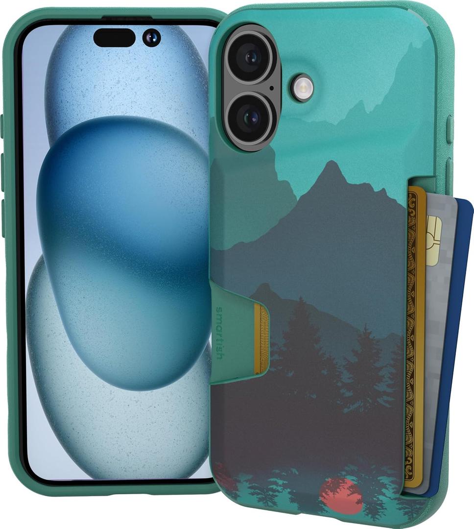 Smartish iPhone 16 Wallet Case - Wallet Slayer Vol. 1 [Slim + Protective] Credit Card Holder - Drop Tested Hidden Flip Card Slot Cover Compatible with Apple iPhone 16 - Moving Mountains