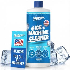 Sylvan Ice Machine Cleaner and Descaler | 16 oz | Free Cloth | Made in USA | Nickel Safe Ice Maker Cleaner and Descaler | Universal Compatibility for Commercial & Residential Ice Makers