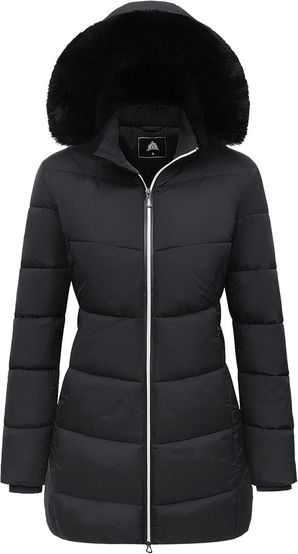MOERDENG Women's Winter Windproof Warm Down Coats Waterproof Thicken Hooded fashions Puffer Jacket (Large, Black)