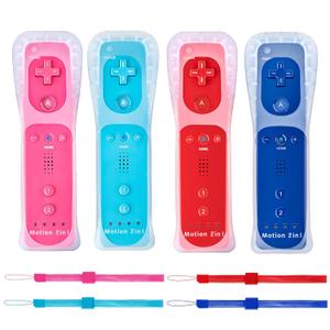 DTianSir 4Pack Motion Plus Wii Remote Controllers with Silicone Case & Wrist Strap,Wii Remote Controllers with Built in Motion Plus Compatible for Wii U Consoles(Red+Light Blue+Pink+Blue)