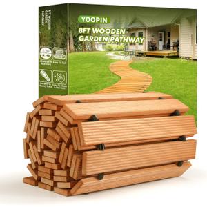 8ft Wooden Garden Pathway, Outdoor Roll Out Sycamore Straight Walkway, Weather-Resistant & Non-Slip Patio Path for Garden, Backyard, Beach, Wedding Party (Natural)