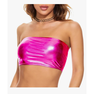 Women's Metallic Crop Top Shiny Strapless Tube Bra for Dancing, Raves, Festivals, Costumes S