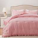 HARBOREST Queen Comforter Set - Pink Ruffle Comforter for Queen Size Bed, Fluffy Comforter Set, 3 Pieces Shabby Chic Bedding with 1 Comforter & 2 Pillow Shams