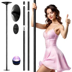 PYY Dance Pole - Adjustable & Portable Dancing Pole for Gym Studio Pub, Chrome Finish, Spinning & Static Modes, No Drilling Required, w/Remote LED Stage Lights, 88"-108"