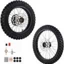 90/100-14(3.00x14) Rear Wheel Tire 70/100-17(2.75x17) Front Wheel Tire With 12mm Inner Bearing 190mm Brake Disc Rotor Chain Sprockets for Dirt Pit Bike Motocross Off Road (12mm Bearing Bore)