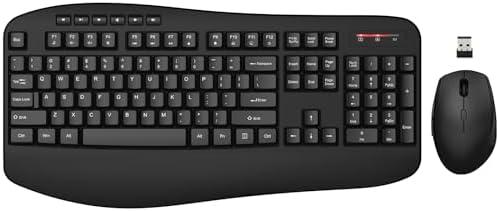 Wireless Keyboard and Mouse Combo, Full Size Ergonomic Keyboard with Palm Rest, Comfortable Natural Typing, 2.4G Lag-Free, Sleep Mode, 3 Level DPI Computer Mouse Keyboard for Laptop, Windows-Grey