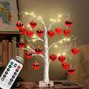 24" Valentine's LED Lighted Birch Tree with 18pcs Ornaments,Warm White LEDs Birch Tree Light Tabletop Artificial Tree 8 Lighting Modes USB or Batteries Operated with Timer for Valentine