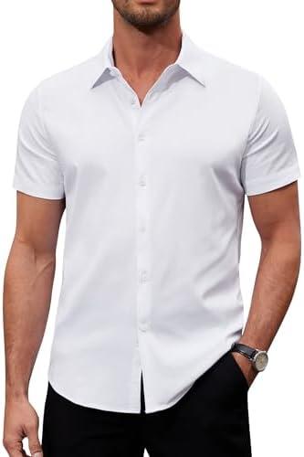 Alimens & Gentle Men's Short Sleeve Dress Shirts Stretch Regular Fit Shirt Casual Button Down Business Shirts White, Extra Large 