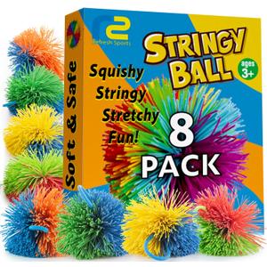 Stringy Balls & Sensory Toys 8 Pack - Valentines Day Gifts for Kids Ages 3 4 5 6 7 8 + Year Old Easter Basket Stuffers - Best Toddler Valentines Day Gifts for Boys & Girls - Monkey Balls Fidget Toys