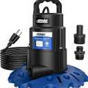 CrestWave 1/3 HP Automatic Pool Cover Pump, 3100GPH Auto On/Off Sump Pump with Weighted Anti-Tip Base & Clog-Resistant Dual Filter, 3/4'' GHT Adapters, 25ft UL Cord & Rope for Pool, Hot Tub, Basement