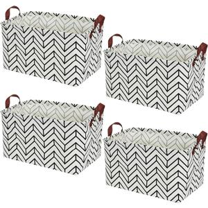 Kingrol 4 Pack Foldable Storage Baskets with Handles, Waterproof Storage Bins for Home, Office, Nursery, Laundry Organizers, 15 x 10.25 x 9.75 Inch