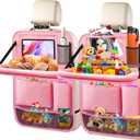 2Pack Car Backseat Organizer with Foldable Table Tray,6 Storage Pockets Car Storage Organizer with Tablet Holder,Car Seat Back Protectors Kick Mats Travel Accessories (Pink)