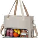 Lunch Tote Bag for Women with 15.6" Laptop Compartment, Work Tote Bag with Insulated Lunch Compartment, Large Casual Canvas Cute Handbag Luncg Bags for Nurse, Teacher, Office, Travel, Beach, Khaki