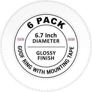 LightLabs Goof Ring Gloss 6 Pack 6.7" Diameter for 4" Cans. Inlcudes Mounting Tape to Fix Drywall Damage for Flush Mount Recessed Down Lights. 4.2" Inner Diameter Recessed Light Cover Glossy White