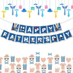 10 x Happy Fathers Day Banner, Father's Day Banners, Blue Happy Daddy Day Sign Bunting Banner Garland for Fathers Day Home, Office, Fireplace, Wall Decor and Party Decorations Supplies Favors Props