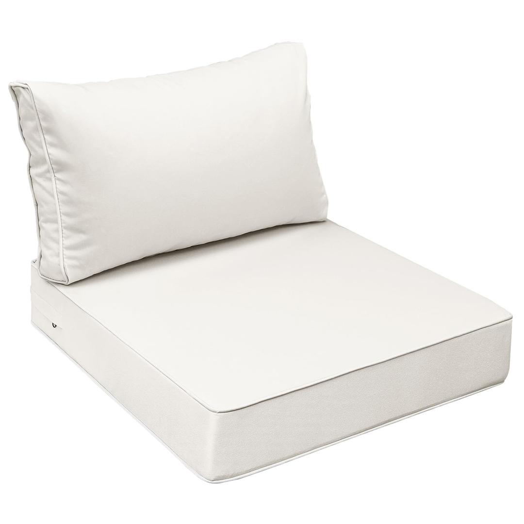 AAAAAcessories Outdoor Chair Cushions, 24 x 24 x 5 + 13.5 in, Patio Furniture Replacement Seat Cushions, Fade-Resistant, Waterproof, Removable Cover with Ties, Linen White