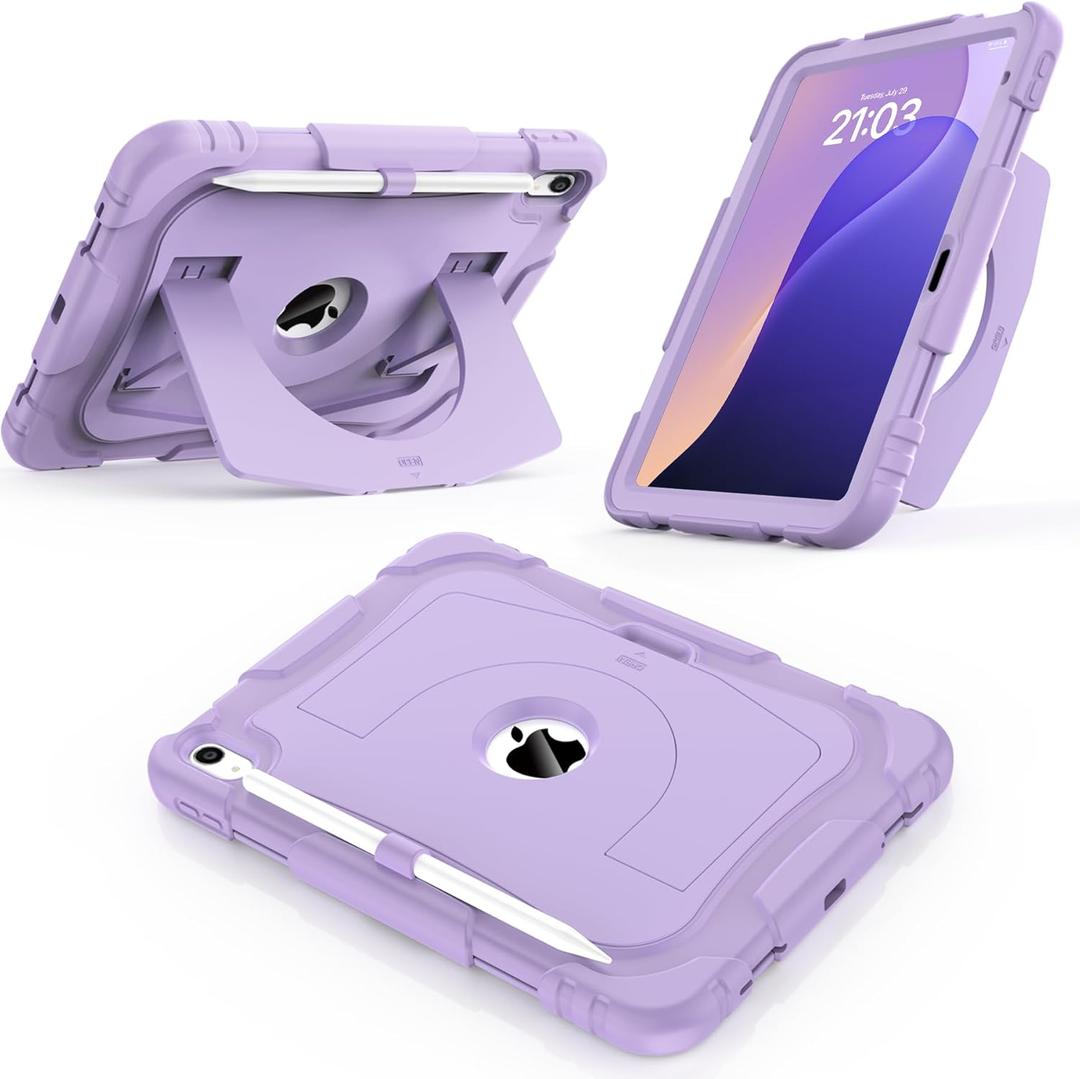 CCMAO Case for iPad A16 11th Generation (2025) 11 Inch / 10th Generation (2022) 10.9 Inch, with Larger Kickstand and Pencil Holder, Fully-Body Rugged Heavy Duty Shockproof Protective Case, Purple (Solid Color)
