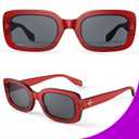 VISOONE Chunky Rectangle Sunglasses Women Men 90s Vintage Retro Accessories UV400 Protection Narrow Square Shades Harmony (Red)